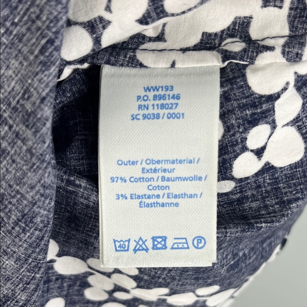 Boden Navy Button-Up Shirt with White Dot Vine Pattern - Picture 14 of 14